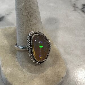 Stunning Sterling Silver NATURAL SOLID Opal Ring